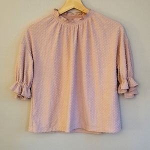 Madewell clip dot mockneck 3/4 sleeve top mauve
